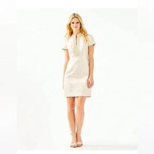 Lilly Pulitzer Adrena High Collar Shift Dress in Gold Metallic Size 12